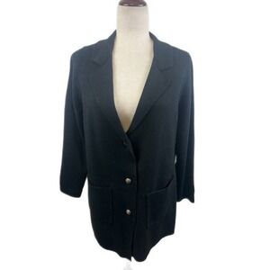 New Investments Sweater Blazer Women's Size Medium Black Knit Collegiate